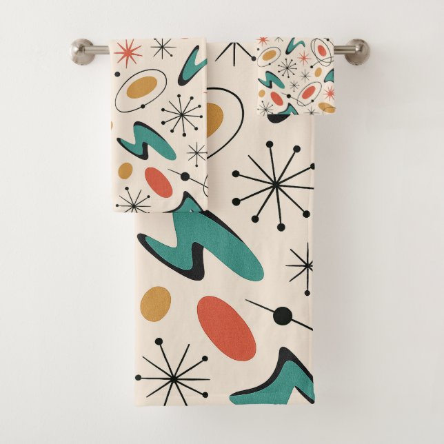 Mid Century Modern Starburst Pattern Bath Towel Set (Insitu)