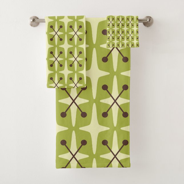 Mid Century Modern Starburst Pattern Bath Towel Set (Insitu)