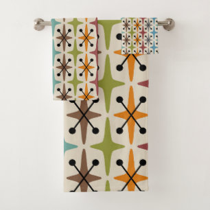 Mid Century Modern Starburst Pattern Bath Towel Set