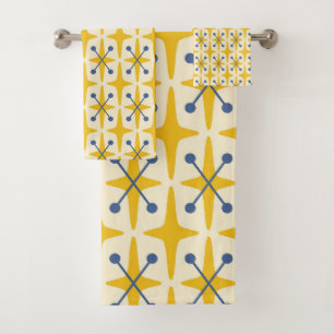 Mid Century Modern Starburst Pattern Bath Towel Set