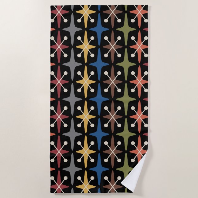 Mid Century Modern Starburst Pattern Beach Towel (Front)