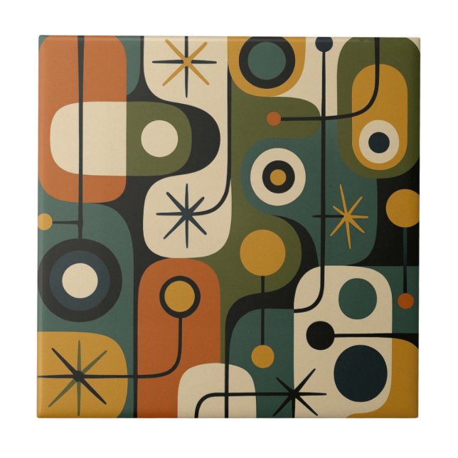 Mid Century Modern Starburst Pattern Ceramic Tile (Front)