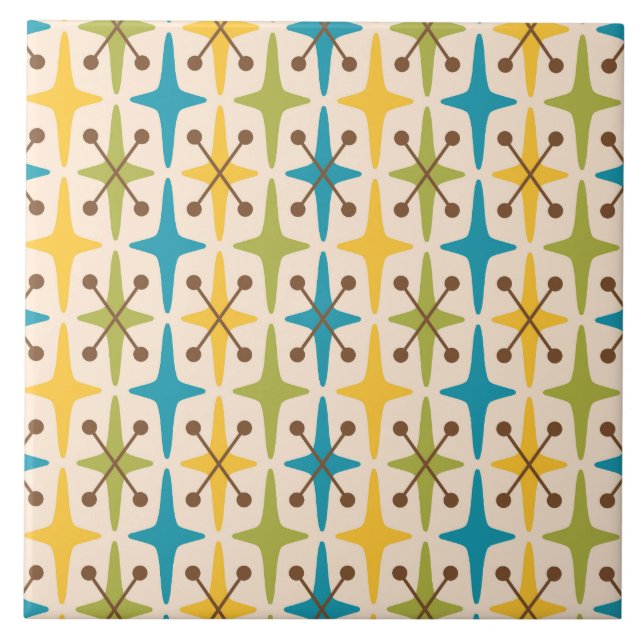 Mid Century Modern Starburst Pattern Ceramic Tile (Front)