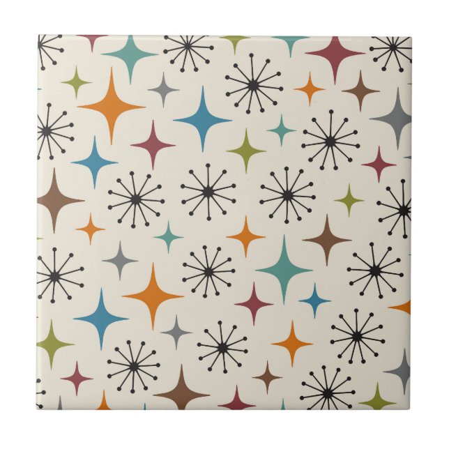 Mid Century Modern Starburst Pattern Ceramic Tile (Front)