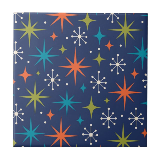 Mid Century Modern Starburst Pattern Ceramic Tile (Front)