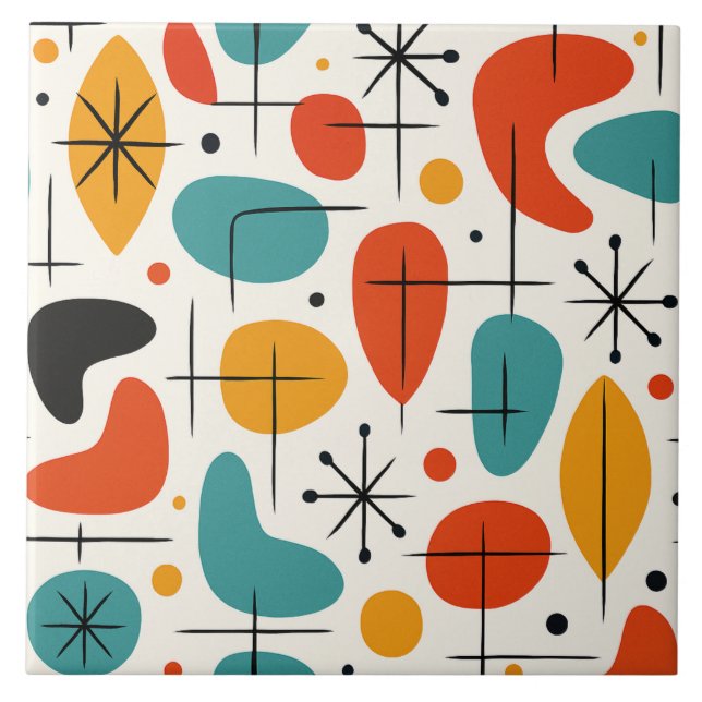 Mid Century Modern Starburst Pattern Ceramic Tile (Front)
