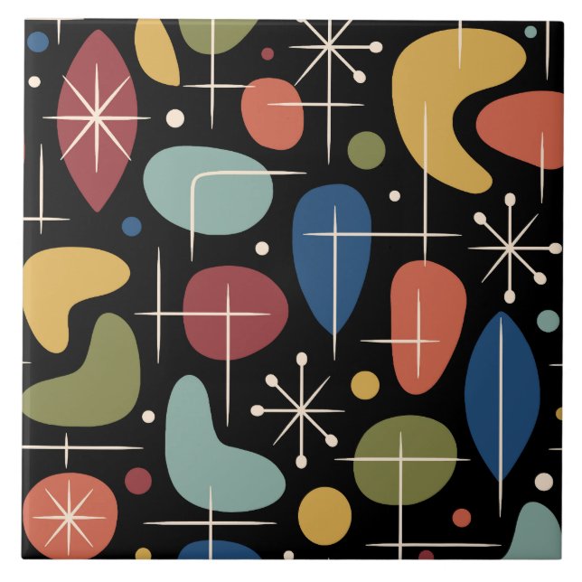 Mid Century Modern Starburst Pattern Ceramic Tile (Front)