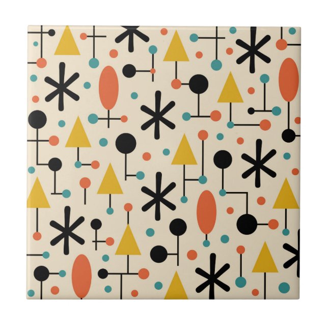 Mid Century Modern Starburst Pattern Ceramic Tile (Front)
