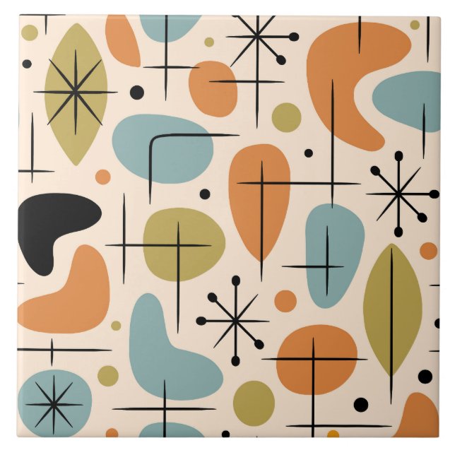 Mid Century Modern Starburst Pattern Ceramic Tile (Front)