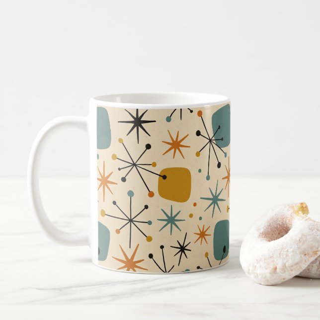 Mid Century Modern Starburst Pattern Coffee Mug (With Donut)