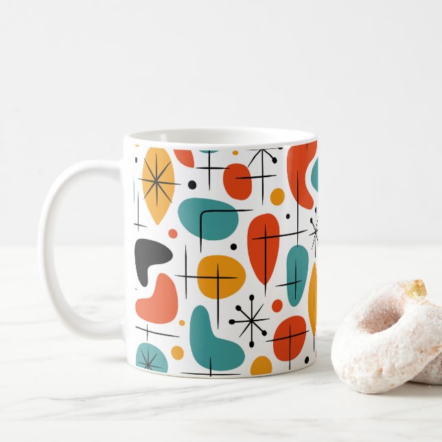 Mid Century Modern Starburst Pattern Coffee Mug (With Donut)