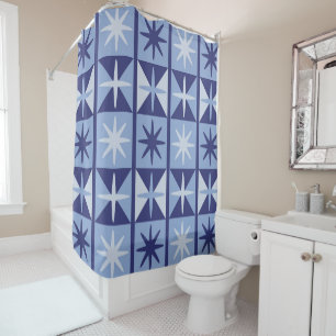 Mid Century Modern Starburst Pattern in Blues Shower Curtain