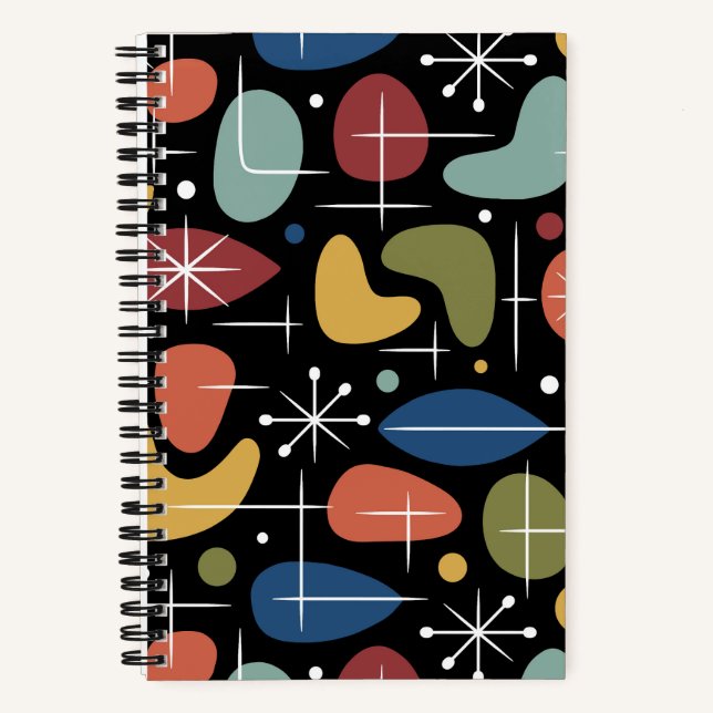 Mid Century Modern Starburst Pattern Notebook (Front)