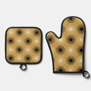 Mid Century Modern Starburst Pattern Oven Mitt & Pot Holder Set