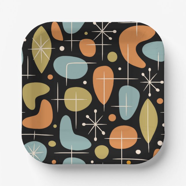 Mid Century Modern Starburst Pattern Paper Plate (Front)
