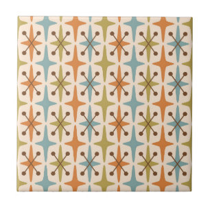 Mid Century Modern Starburst Pattern Pillowcase Ceramic Tile