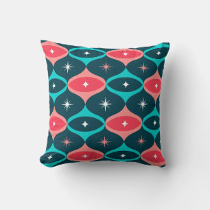 Mid-Century Modern Starburst Pattern Retro Teal Cushion