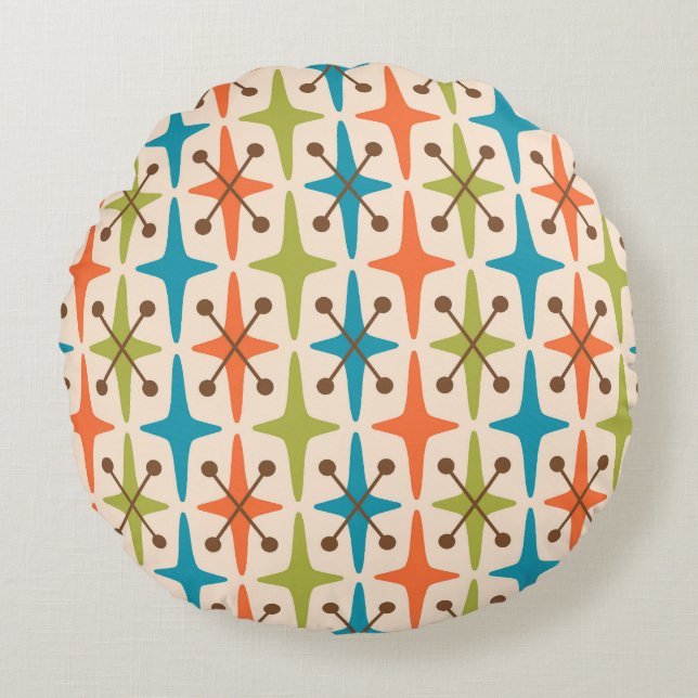 Mid Century Modern Starburst Pattern Round Cushion (Front)