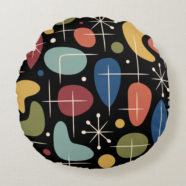 Mid Century Modern Starburst Pattern Round Cushion (Front)