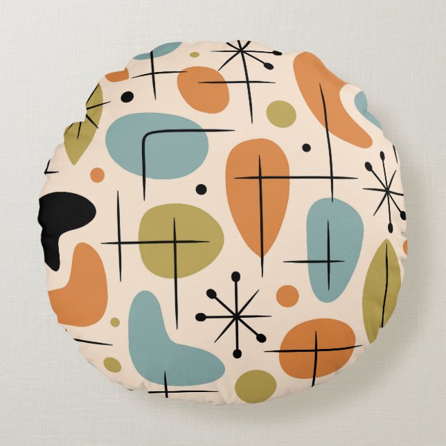 Mid Century Modern Starburst Pattern Round Cushion (Front)