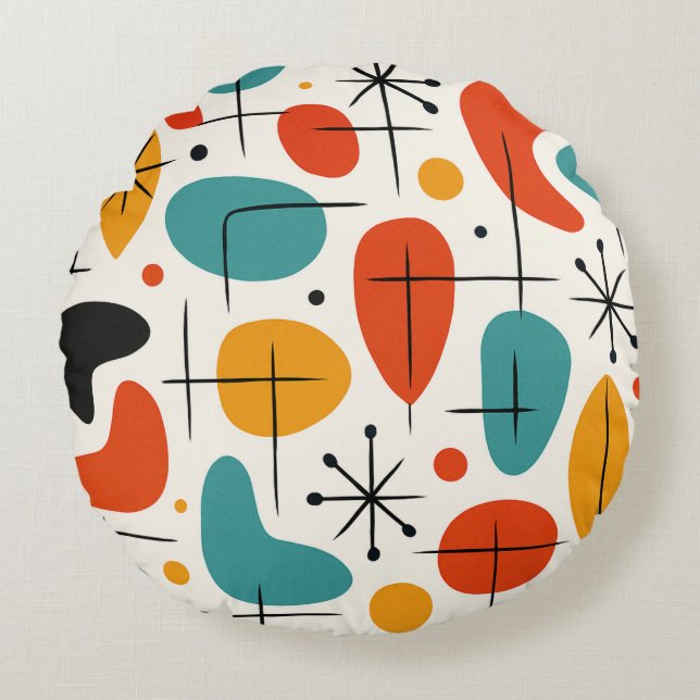 Mid Century Modern Starburst Pattern Round Cushion (Front)
