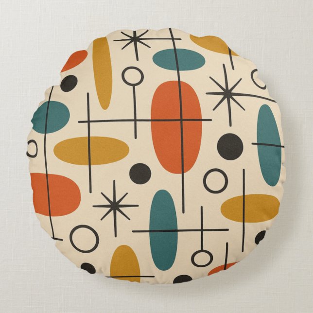 Mid Century Modern Starburst Pattern Round Cushion (Front)