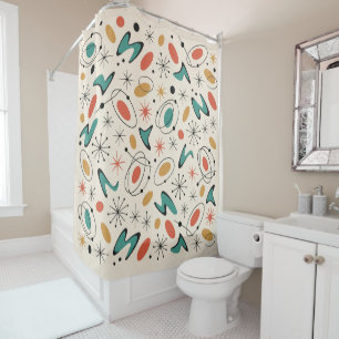 Mid Century Modern Starburst Pattern Shower Curtain