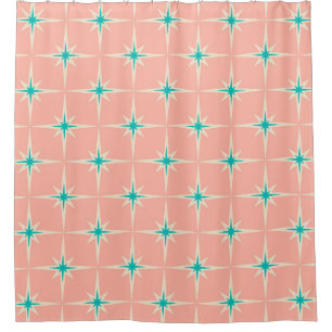 Mid Century Modern Starburst Pattern Shower Curtain
