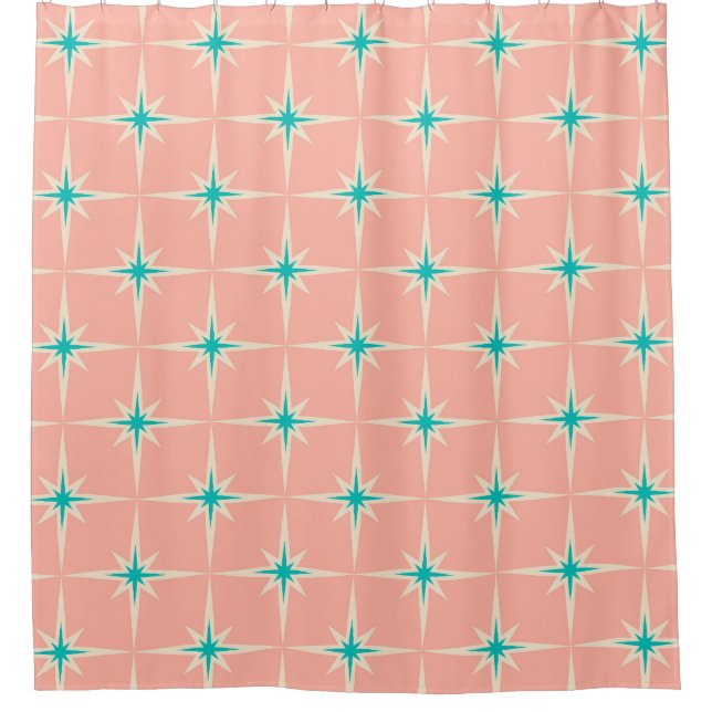 Mid Century Modern Starburst Pattern Shower Curtain (Front)
