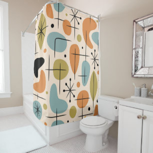 Mid Century Modern Starburst Pattern Shower Curtain