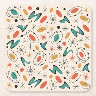 Mid Century Modern Starburst Pattern Square Paper Coaster
