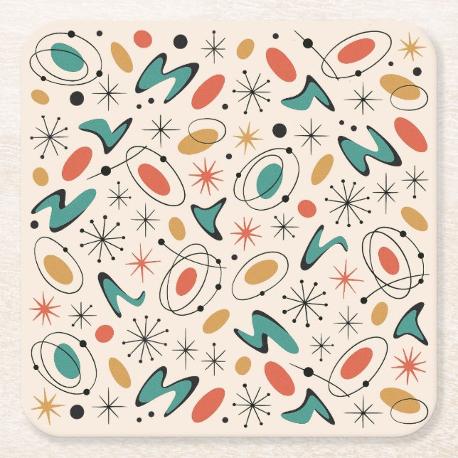 Mid Century Modern Starburst Pattern Square Paper Coaster (Front)