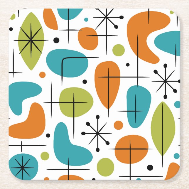 Mid Century Modern Starburst Pattern Square Paper Coaster (Front)