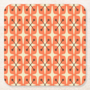 Mid Century Modern Starburst Pattern Square Paper Coaster