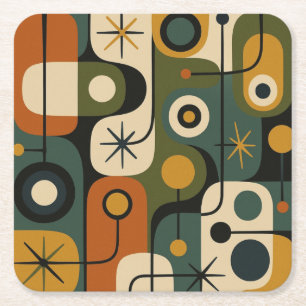 Mid Century Modern Starburst Pattern Square Paper Coaster