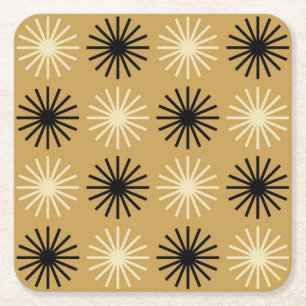 Mid Century Modern Starburst Pattern Square Paper Coaster