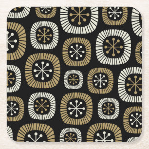 Mid Century Modern Starburst Pattern Square Paper Coaster