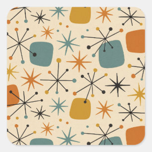 Mid Century Modern Starburst Pattern Square Sticker