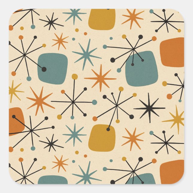Mid Century Modern Starburst Pattern Square Sticker (Front)