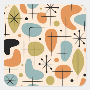 Mid Century Modern Starburst Pattern Square Sticker