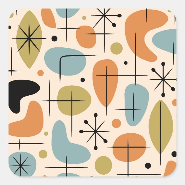 Mid Century Modern Starburst Pattern Square Sticker (Front)