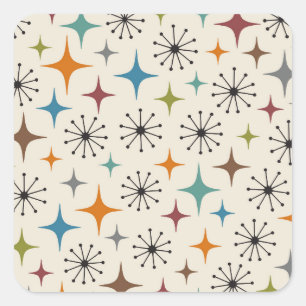 Mid Century Modern Starburst Pattern Square Sticker