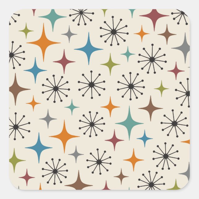 Mid Century Modern Starburst Pattern Square Sticker (Front)