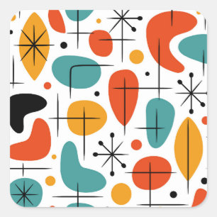 Mid Century Modern Starburst Pattern Square Sticker