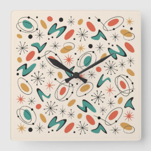 Mid Century Modern Starburst Pattern Square Wall Clock