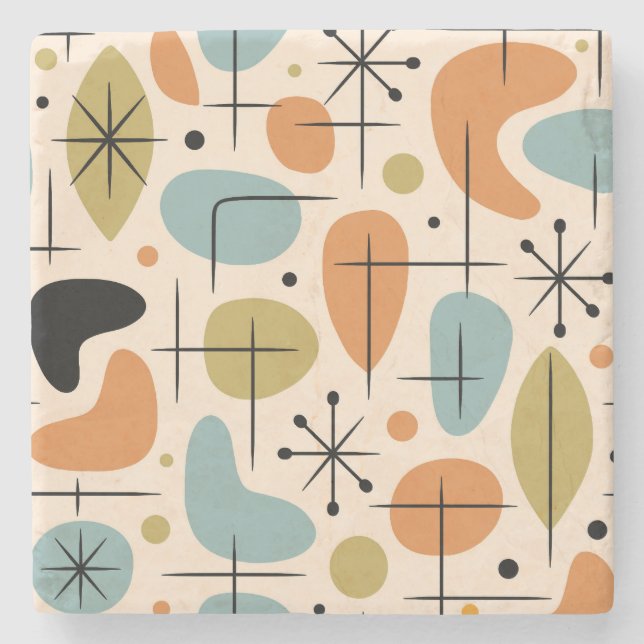 Mid Century Modern Starburst Pattern Stone Coaster (Front)