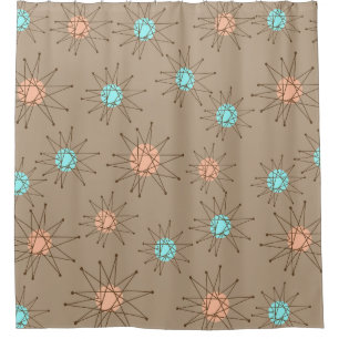 Mid-Century Modern Starburst Pattern Tan Shower Curtain