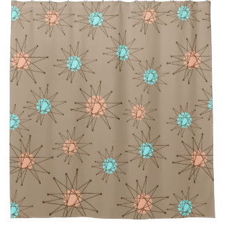 Mid-Century Modern Starburst Pattern Tan Shower Curtain