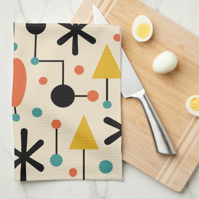 Mid Century Modern Starburst Pattern Tea Towel (Quarter Fold)