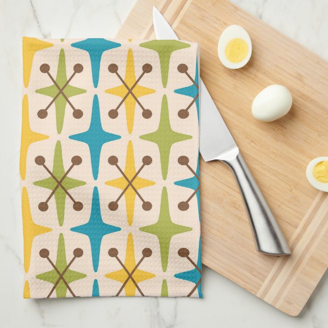 Mid Century Modern Starburst Pattern Tea Towel (Quarter Fold)